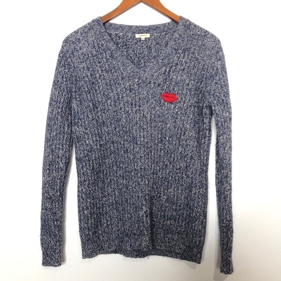 Manoush Embroidered Lips Sweater Blue Xsmall - Picture 1 of 6